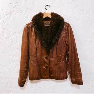 Vintage Guess Leather Faux Fur Jacket
